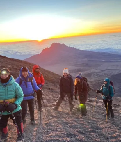 Group of Adventure Women at sunrise on Kilimanjaro