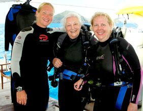 Angela Weathers (C) ready to go diving on the BVI Sailing, Snorkeling & Scuba Diving on the Cuan Law in March 2010