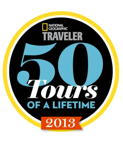 National Geographic Traveler logo with text: "50 Tours of a Lifetime, 2013.