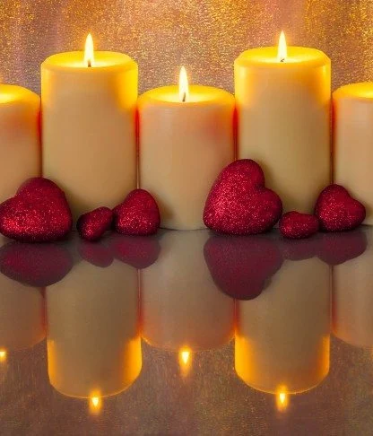 Reflections of Romantic Candles and Hearts (P)