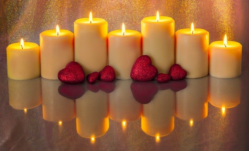 Reflections of Romantic Candles and Hearts (P)