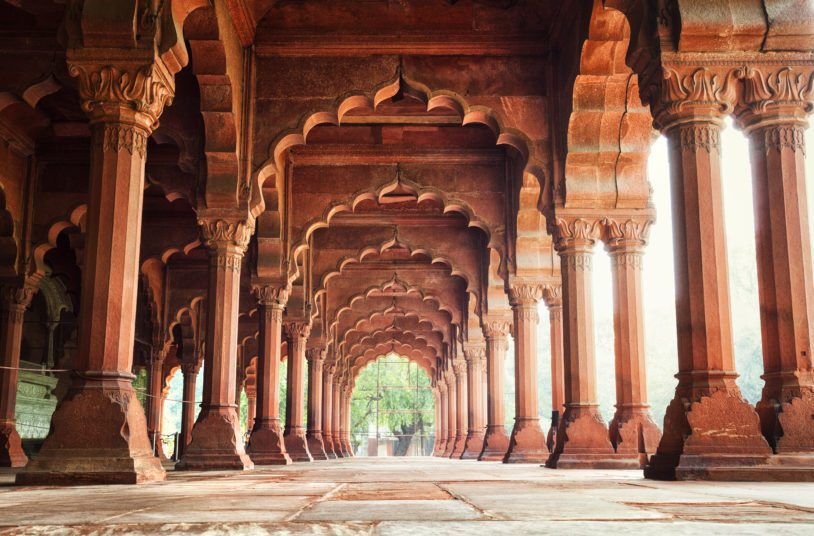Incredible red sandstone of Agra Fort in Delhi, India