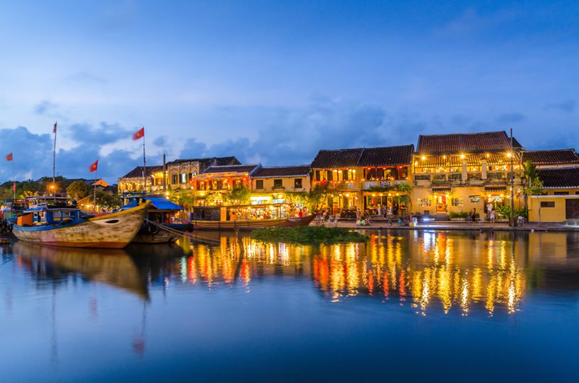 Hoi An reflected in the river during sunset