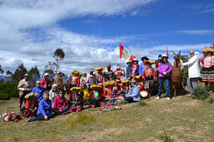 Colorful photo of hikers and guides in Peru