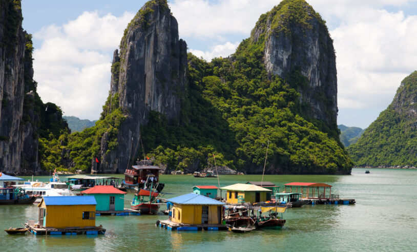 Floating villas in halong bay, in Vietnam
