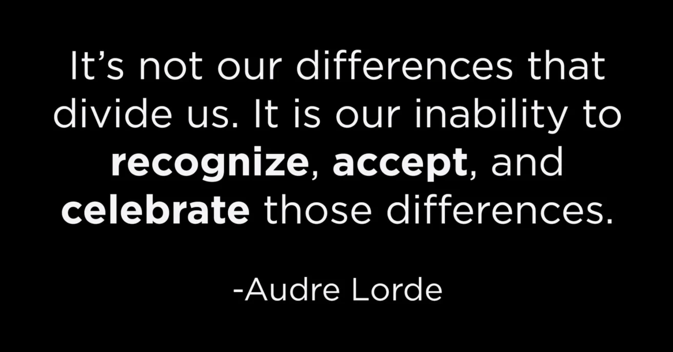 A quote by Audre Lorde about recognizing, accepting, and celebrating differences to avoid division.