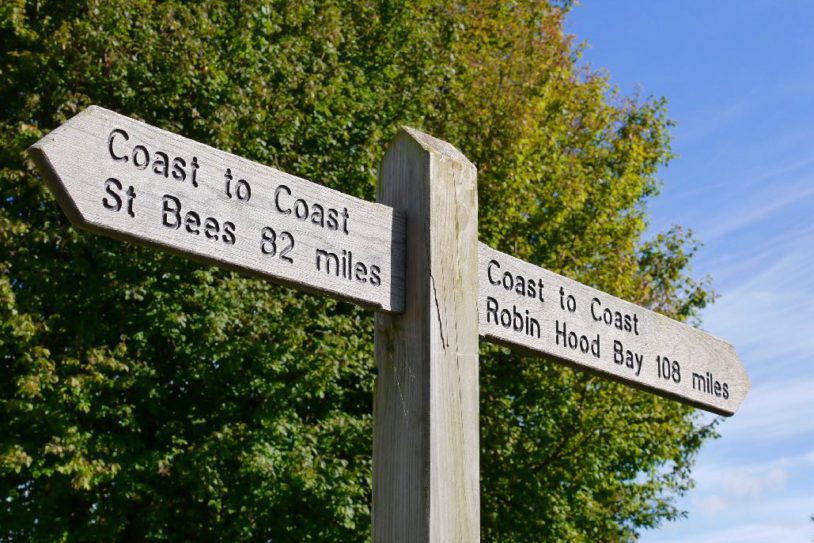 Coast to Coast trail marker beteen St Bees Head and Robin Hood Bay