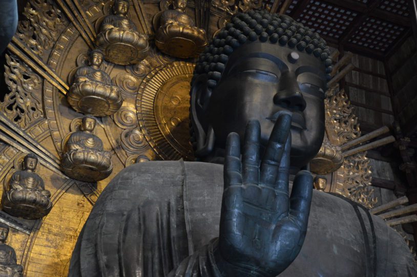 Tdai-ji temple, Nara prefecture, Nara, Japan. Statue of Buddha. Made out of Bronze with a weight of several hundred tons.