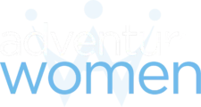 Blue and white logo with the text "adventur women" featuring crown-like symbols integrated into the design.