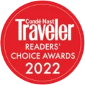 Red circular logo for Condé Nast Traveler Readers' Choice Awards 2022.