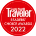 Red circular badge with "Condé Nast Traveler Readers' Choice Awards 2022" text in white.