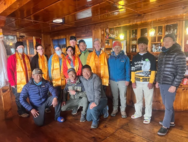 A group of people at the Everest base camp.