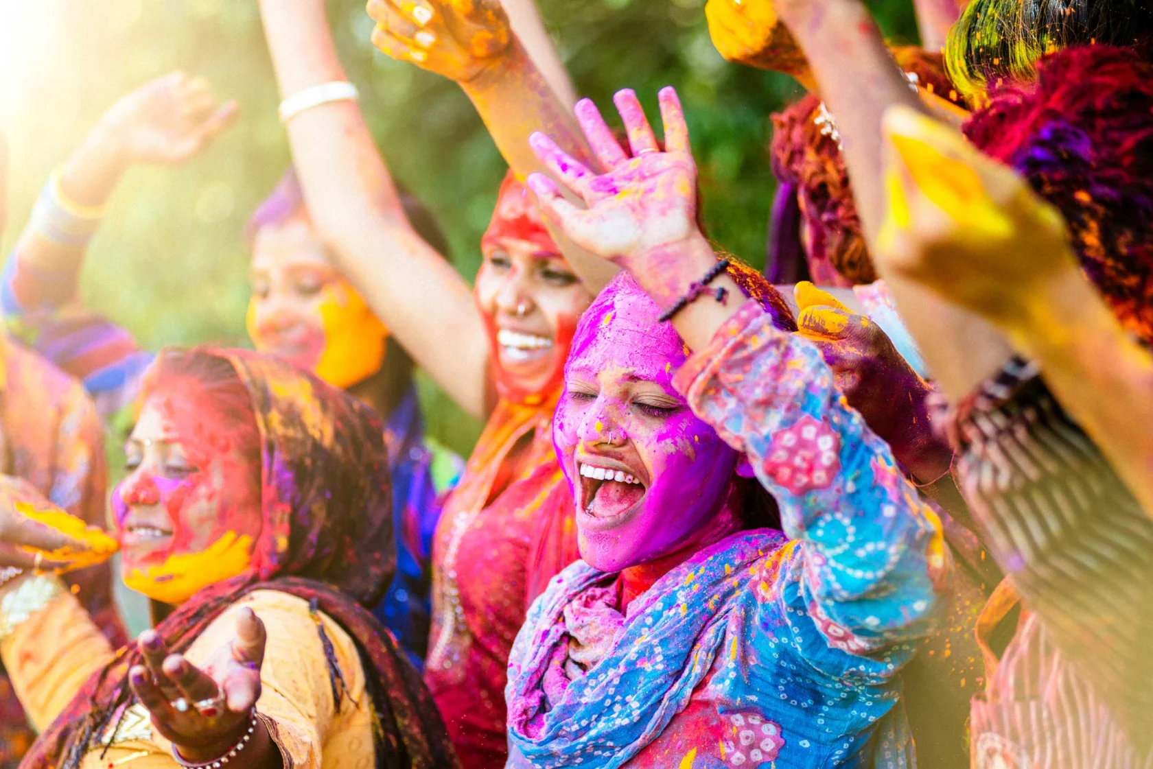 A group of people enjoying Holi.