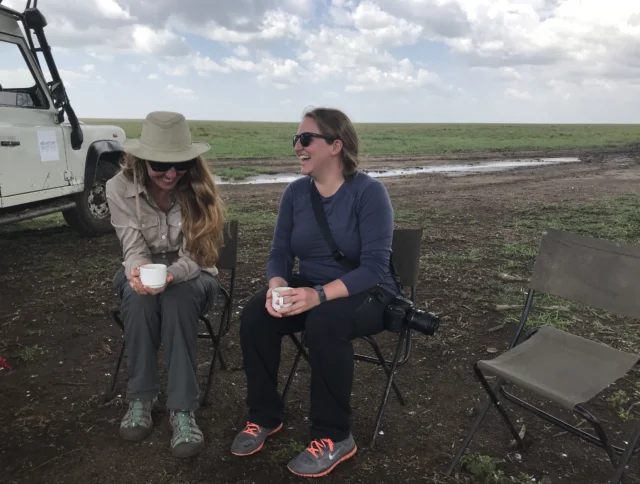 Women laughing on safari