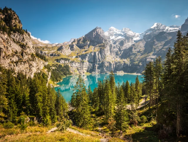 Lake Oeschinen above Kandersteg in Switzerland