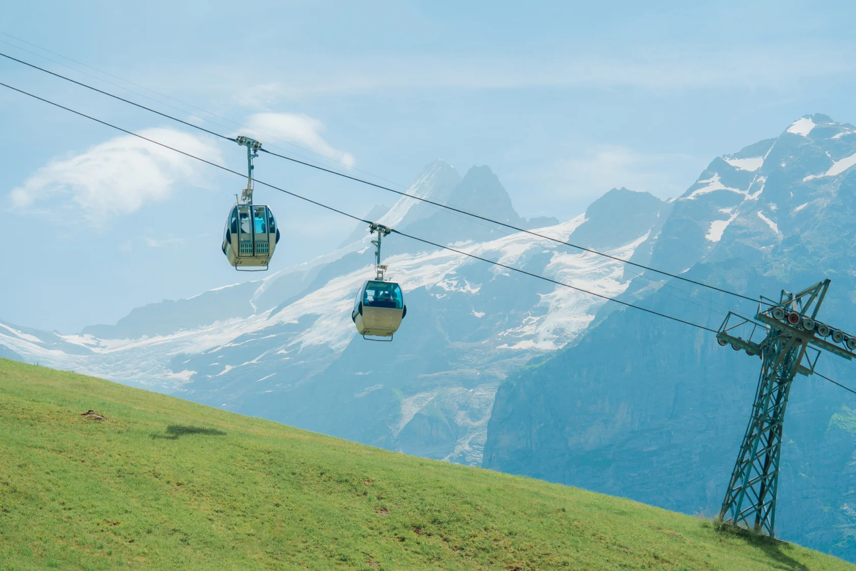 Cable car in Swiss Alps in summer