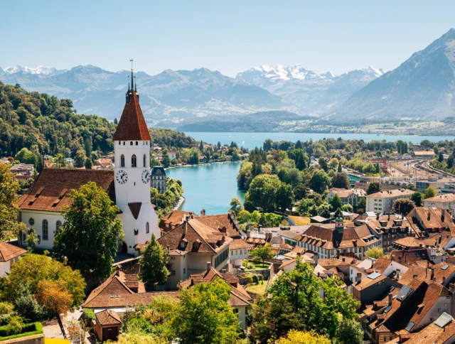 Thun cityspace with Alps mountain and lake in Switzerland